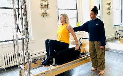 Pat gets support for back pain at Dynamic Body Pilates
